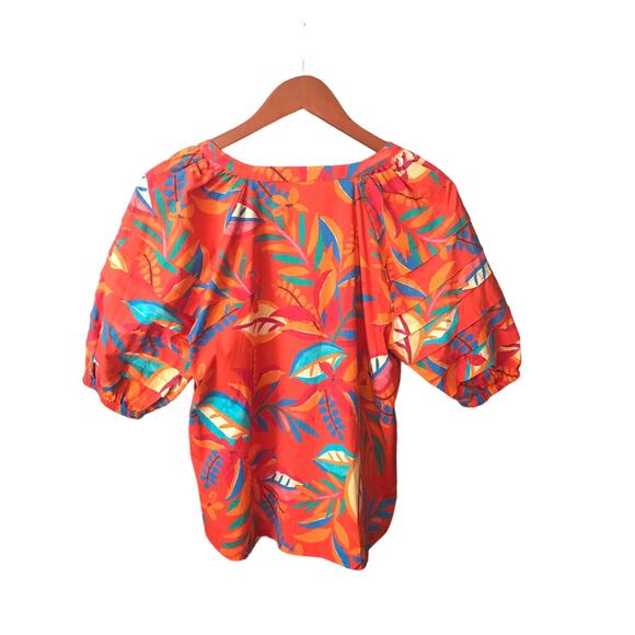 Spense Petite‎ Cotton Orange Floral Tiered 3/4 Sleeve Blouse Sz PM - Picture 3 of 9